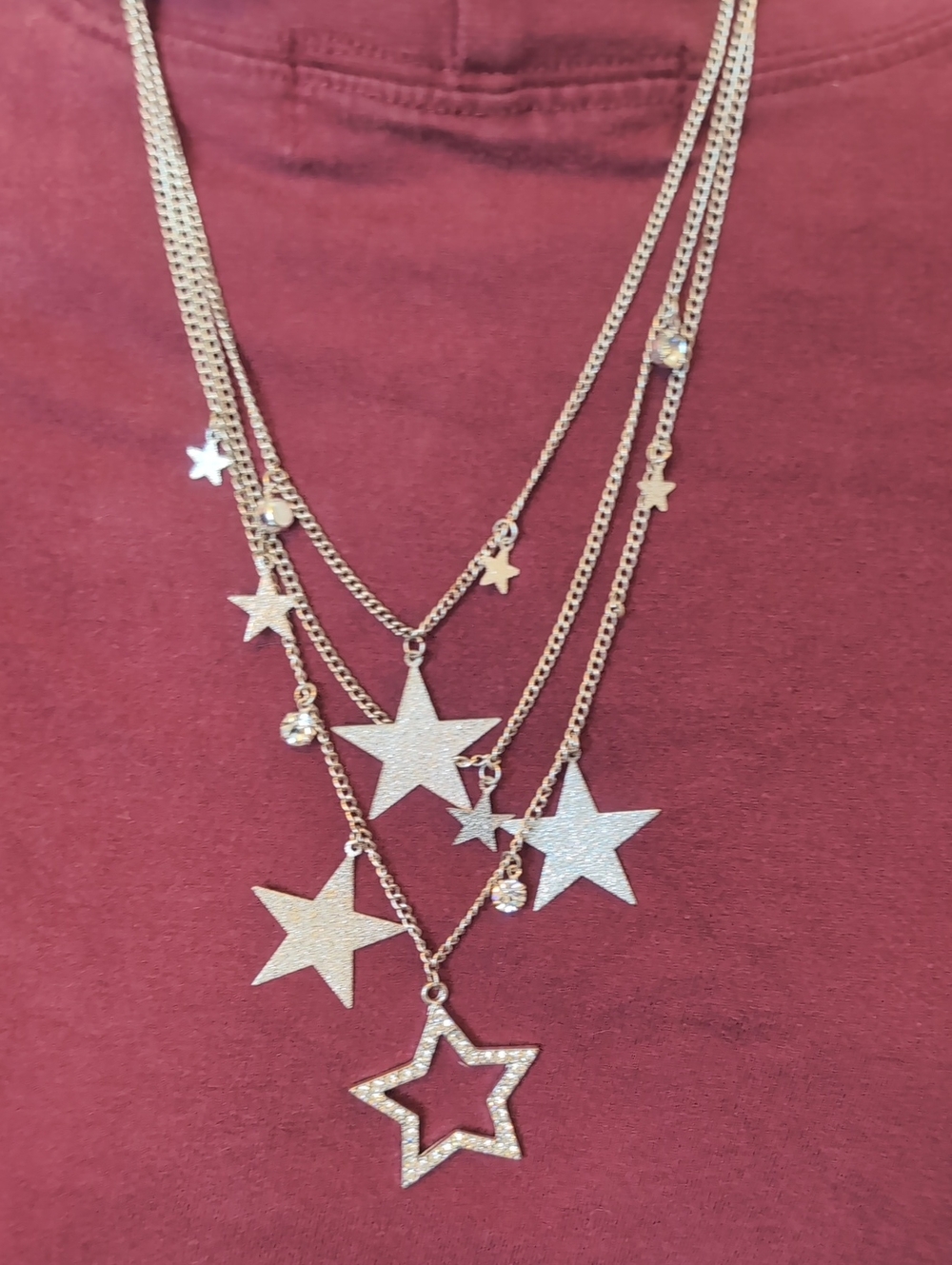 Gold Multi-Layer Star Necklace with Crystal Accents